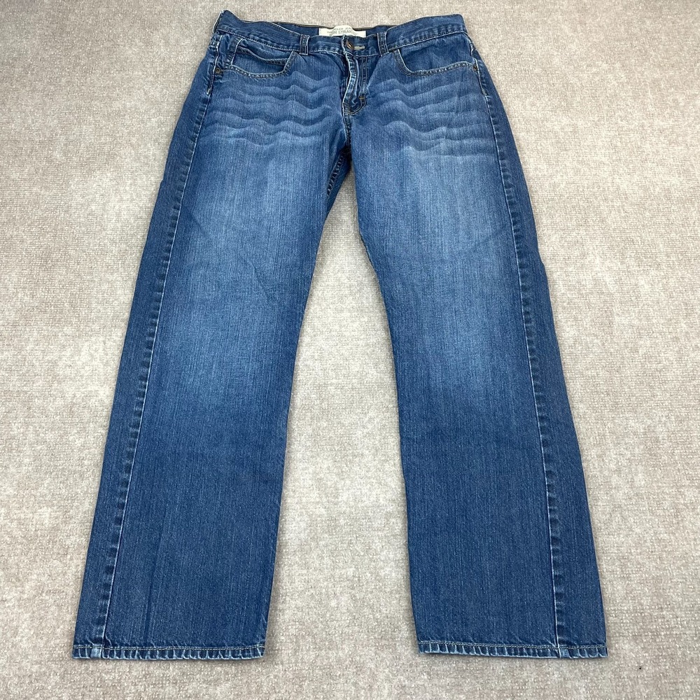 Wrangler Slim Straight Jeans Mens 33x29 Blue Whiskered Denim Medium Wash Western - Picture 2 of 12
